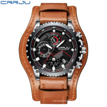 CRRJU 2258 B Fashion Mens Watches Top Brand Luxury Sports Chronograph Waterproof Quartz Watches Men Leather Clock